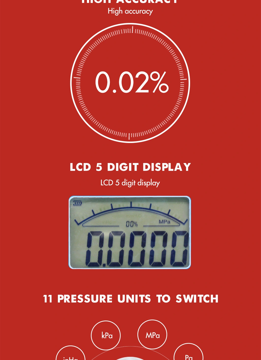 Hongqi Factory Price OEM High Precision Intelligent Digital Pressure Gauge with ISO9001/CE/RoHS